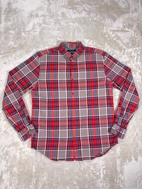 Banana Republic Men's Button Down Shirt Plaid Long Sleeve Cotton Red - Medium